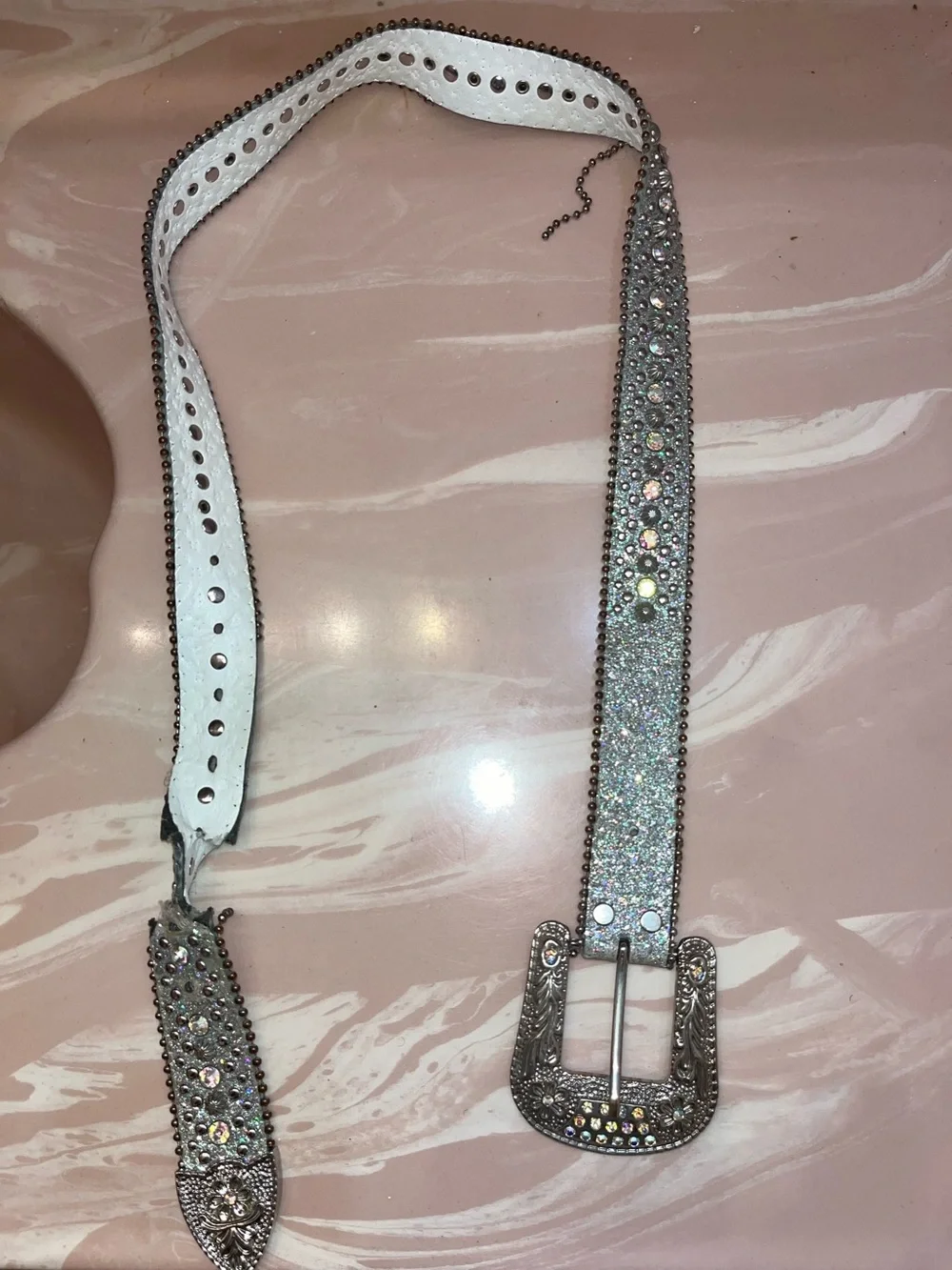 White Sparkle Rhinestone Western Belt - Women's Accessory
